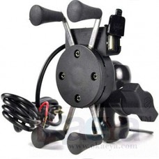 OkaeYa.com Spider Bike Mobile Holder with USB 2.0 Fast Charger - X Grip Spider Universal Motorcycle Car 360 Degree Rotating for All Android Devices Upto 7 Inches Mobiles (Black)